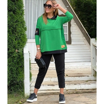 MARSiLYAN- Kadın Yeşil Kapşonlu Etek Ucu Detay Arma Ters Dikiş Gorunumlu Ikili Takım