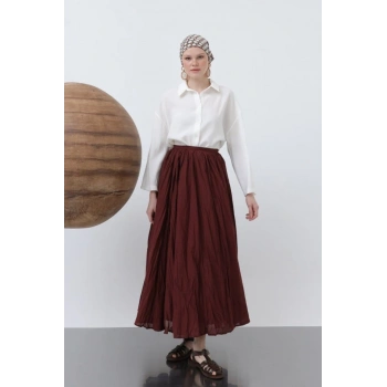 MARSiLYAN- Kadın Yüksek Bel Arkadan Fermuarlı Kırışık Geniş Kesimli Vural Etek