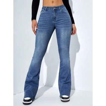 MARSiLYAN- Kadın Yüksek Bel Cepli İspanyol Paçalı Kot Jeans Pantolon