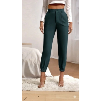 MARSiLYAN- Kadın Yüksek Bel Cepli Paçası Lastikli Ithal Krep Pantolon