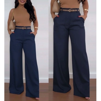 MARSiLYAN- Kadın Yüksek Bel Geniş Paça Detaylı Cepli Ithal Krep Pantolon