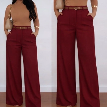 MARSiLYAN- Kadın Yüksek Bel Geniş Paça Detaylı Cepli Ithal Krep Pantolon