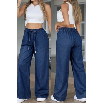 MARSiLYAN- Kadın Yüksek Bel Lastikli Bağcıklı Kot Pantolon