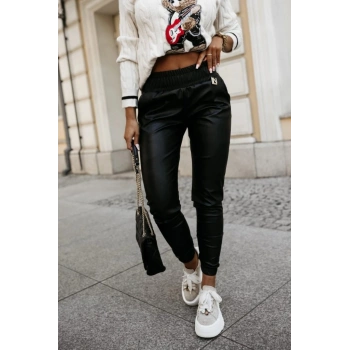 MARSiLYAN- Kadın Yüksek Bel Lastikli Cepli Deri Pantolon