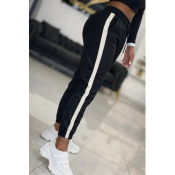 MARSiLYAN- Kadın Yüksek Bel Lastikli Yan şerit Detaylı Deri Pantolon