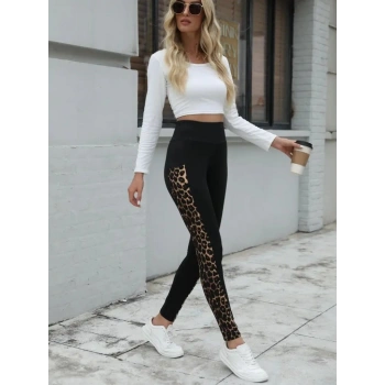 MARSiLYAN- Kadın Yüksek Bel Leopar Desen Ve Cep Detaylı Dalgıç Tayt