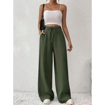 MARSiLYAN- Kadın Yüksek Bel önden Bağlamalı Geniş Kesim Detaylı Uzun Pantolon