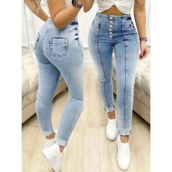 MARSiLYAN- Kadın Yüksek Bel önden Düğmeli Jean Pantolon