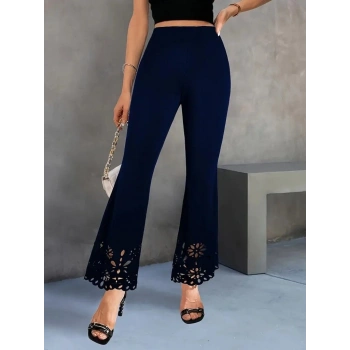 MARSiLYAN- Kadın Yüksek Bel Paçaya Doğru Genişleyen Lazer çiçek Kesim Detaylı Ithal Krep Pantolon