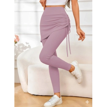 MARSiLYAN- Kadın Yüksek Bel Yandan Büzgülü Alttan Uzun Kaşkorse Tayt Etek