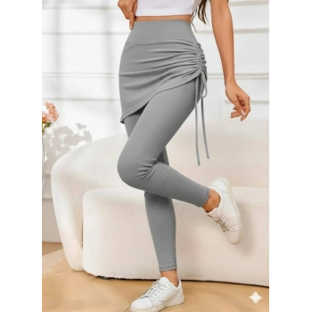 MARSiLYAN- Kadın Yüksek Bel Yandan Büzgülü Alttan Uzun Kaşkorse Tayt Etek