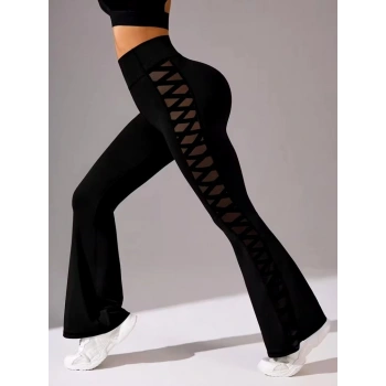 MARSiLYAN- Kadın Yüksek Bel Yanları çapraz Tül Detaylı Dalgıç Tayt