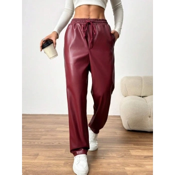 MARSiLYAN- Kadın Yüksel Bel Bağcıklı Deri Pantolon