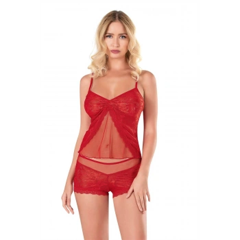 MARSiLYAN-  Kırmızı Jakarlı Babydoll Şort Takımı