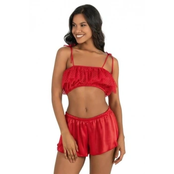 MARSiLYAN-  Kırmızı Saten Şort Takımı 9206