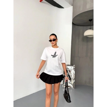 MARSiLYAN- Kısa Kol Baskılı T-shirt - Beyaz