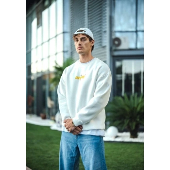 MARSiLYAN- Kışlık Bisiklet Yaka Baskılı SweatShirt - Beyaz