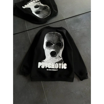 MARSiLYAN- Kışlık Bisiklet Yaka Baskılı SweatShirt - Siyah