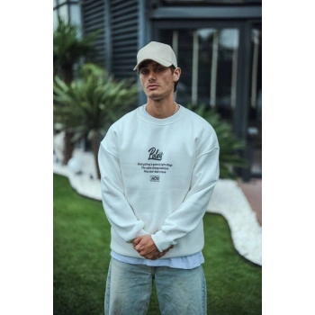 MARSiLYAN- Kışlık Bisiklet Yaka Ön Ve Arka Baskılı SweatShirt - Beyaz