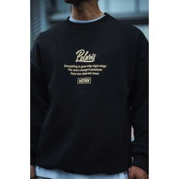 MARSiLYAN- Kışlık Bisiklet Yaka Ön Ve Arka Baskılı SweatShirt - Siyah