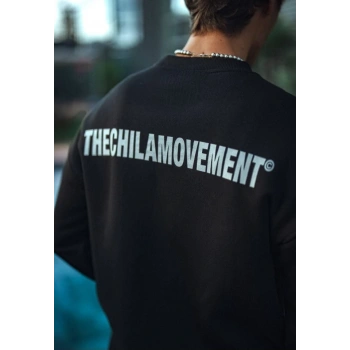 MARSiLYAN- Kışlık Bisiklet Yaka Oversize Baskılı SweatShirt - Siyah