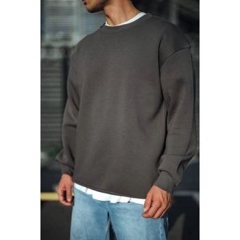 MARSiLYAN- Kışlık Bisiklet Yaka Üç İplik Basic SweatShirt - Antrasit