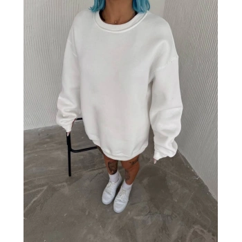 MARSiLYAN- Kışlık Bisiklet Yaka Üç İplik Basic SweatShirt - Beyaz