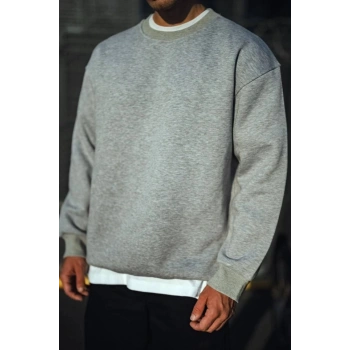 MARSiLYAN- Kışlık Bisiklet Yaka Üç İplik Basic SweatShirt - Gri