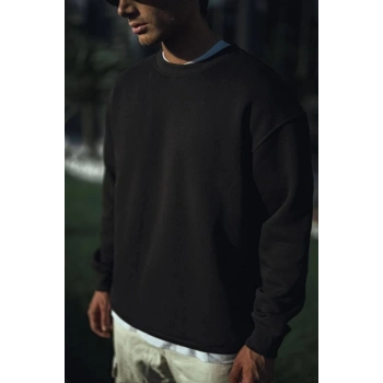 MARSiLYAN- Kışlık Bisiklet Yaka Üç İplik Basic SweatShirt - Siyah