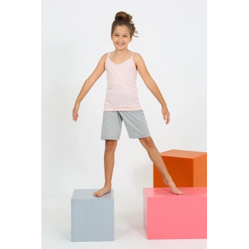 MARSiLYAN- Kız Çocuk İp Askılı Şortlu Penye Pembe Pijama Takım