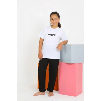 MARSiLYAN- Kız Çocuk Kısa Kol Beyaz Penye Pijama Takım