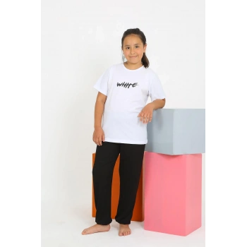 MARSiLYAN- Kız Çocuk Kısa Kol Beyaz Penye Pijama Takım
