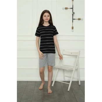 MARSiLYAN- Kız Çocuk Penye Şortlu Pijama Takım Siyah