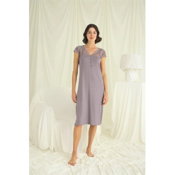 MARSiLYAN- Kolu Omzu Ve Yakası Dantelli Önü Düğmeli Gecelik