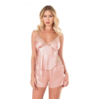 MARSiLYAN-  Koyu Pudra Saten Babydoll Şort Takımı