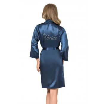 MARSiLYAN-  Lacivert Kısa Saten Bride Sabahlık
