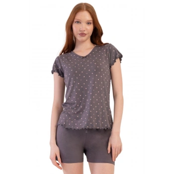 MARSiLYAN- Likralı Viskon Battal V Yaka Kısa Kol Eteği Oval Ş