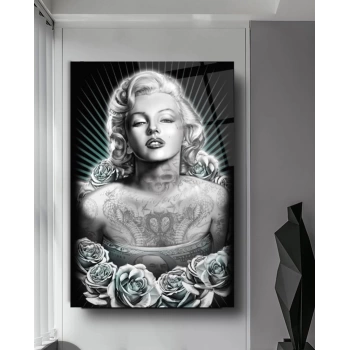 MARSiLYAN- Marliyn Monroe ve Çiçekler Sanatsal Cam Tablo