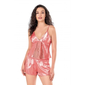 MARSiLYAN-  Mercan Saten Babydoll Şort Takımı