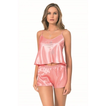 MARSiLYAN-  Mercan Saten Babydoll Şort Takımı