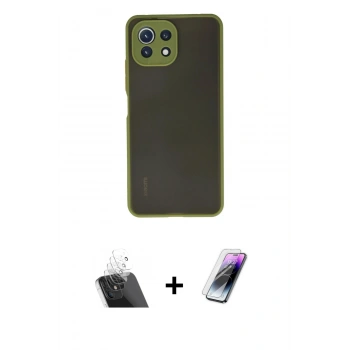 MARSİLYAN™- Mİ 11 Lite Kılıf Ahenk Çizgi Serisi - Şeffaf Pasifik Cam Ekran Koruyucu + Kamera Lens Koruma Cam - SF