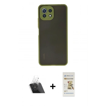 MARSİLYAN™- Mİ 11 Lite Kılıf Ahenk Çizgi Serisi - Siyah Mat Seramik Nano Ekran Koruyucu + Kamera Lens Koruma Cam - SF