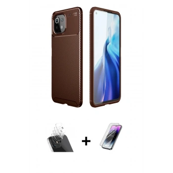 MARSİLYAN™- Mİ 11 Lite Kılıf Eksen Form Prime - Şeffaf Pasifik Cam Ekran Koruyucu + Kamera Lens Koruma Cam - SF