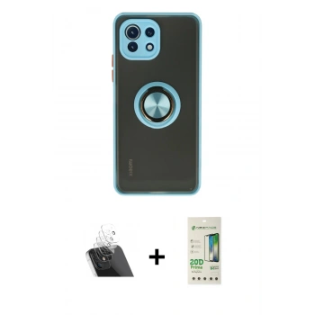 MARSİLYAN™- Mİ 11 Lite Kılıf Yörünge Çizgi - Siyah 20D Premium Cam Ekran Koruyucu + Kamera Lens Koruma Cam - SF