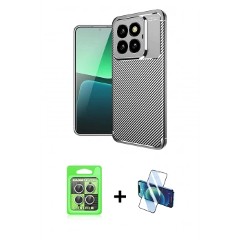 MARSİLYAN™- Mi 14T Pro Kılıf Eksen Form Prime - Siyah 3D Antistatik Seramik Nano Ekran Koruyucu + Raze Metal Kamera Lens - GS
