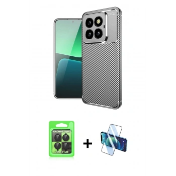 MARSİLYAN™- Mi 14T Pro Kılıf Eksen Form Prime - Siyah 3D Antistatik Seramik Nano Ekran Koruyucu + Raze Metal Kamera Lens - SH