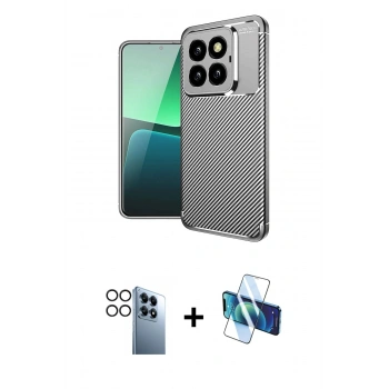 MARSİLYAN™- Mi 14T Pro Kılıf Eksen Form Prime - Siyah 3D Antistatik Seramik Nano Ekran Koruyucu + PVD Metal Kamera Lens - SH