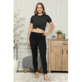 MARSiLYAN- Mikro Jardonlu Kalın Siyah Tayt Siyah