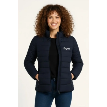 MARSiLYAN- Mikro Su İtici Kapitone Baskılı Astarlı Fermuarlı Bomber Mont - Lacivert