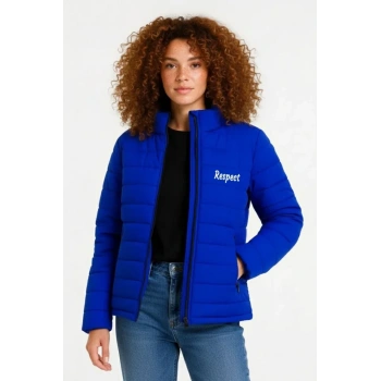 MARSiLYAN- Mikro Su İtici Kapitone Baskılı Astarlı Fermuarlı Bomber Mont - Saks Mavisi